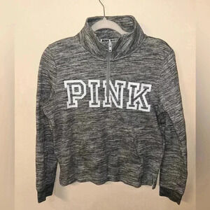 Victorias Secret PINK Sweatshirt Gray White 1/4 Zip Pullover Long Sleeve Size M